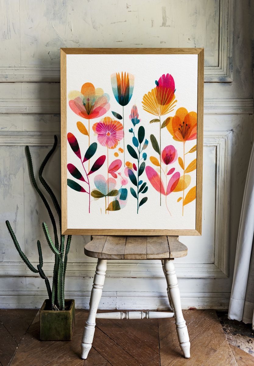 Colorful Floral Bouquet Illustration Poster. room preview