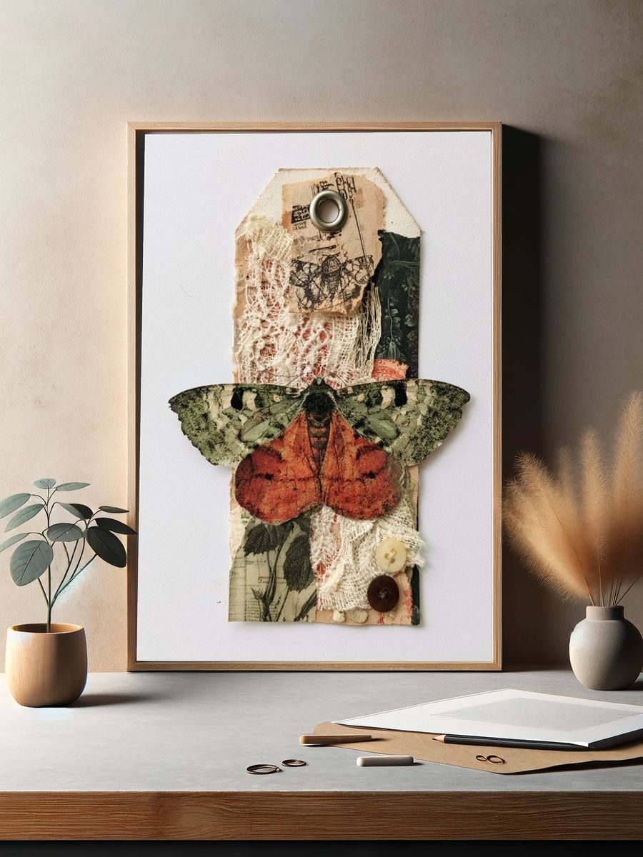 Vintage Moth Collage Poster. — room view 2