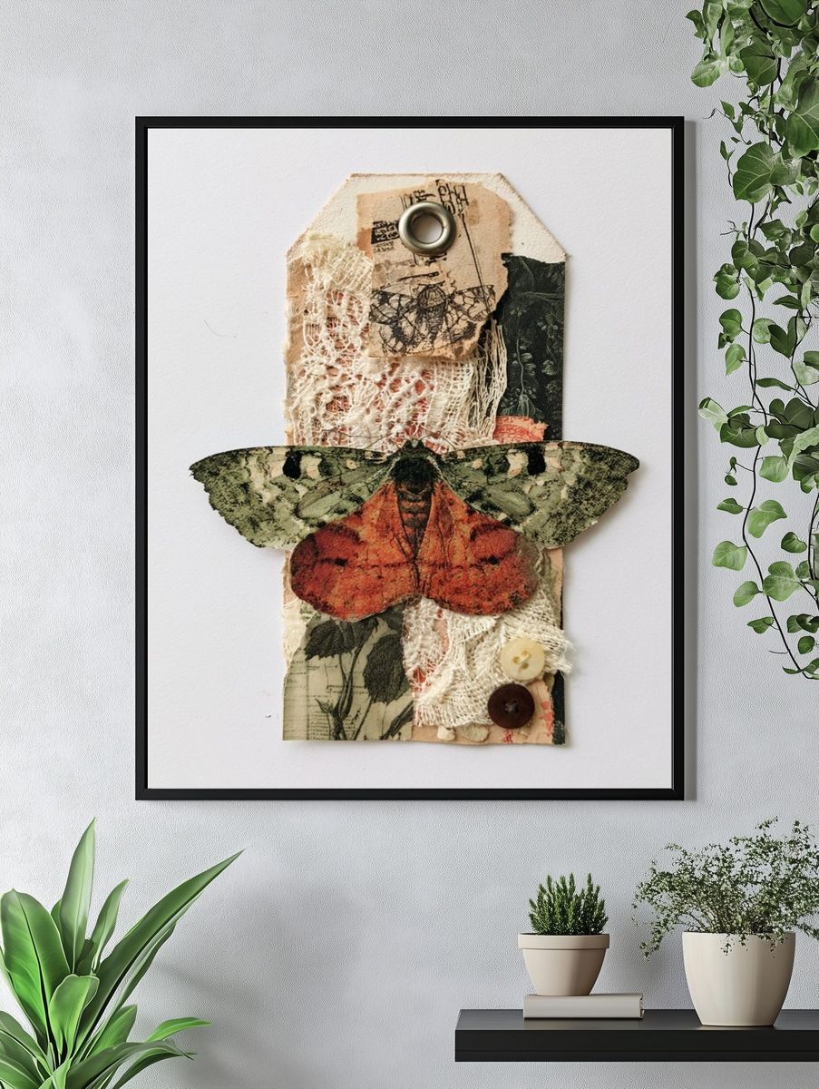 Vintage Moth Collage Poster. — room view 4