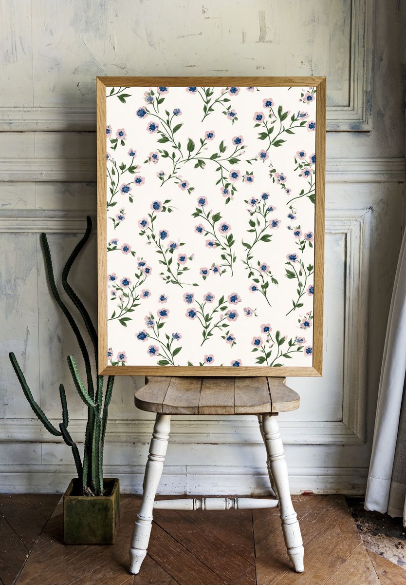 Delicate Floral Pattern Botanical Print. room preview
