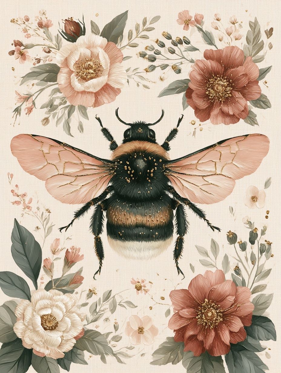 Floral Bumblebee Illustration Poster. poster — botanical art