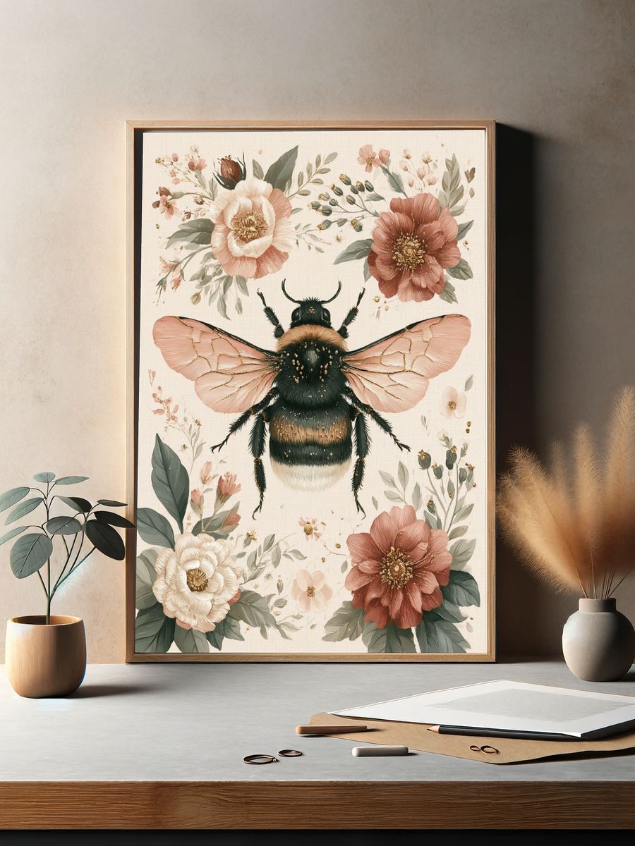Floral Bumblebee Illustration Poster. — room view 2