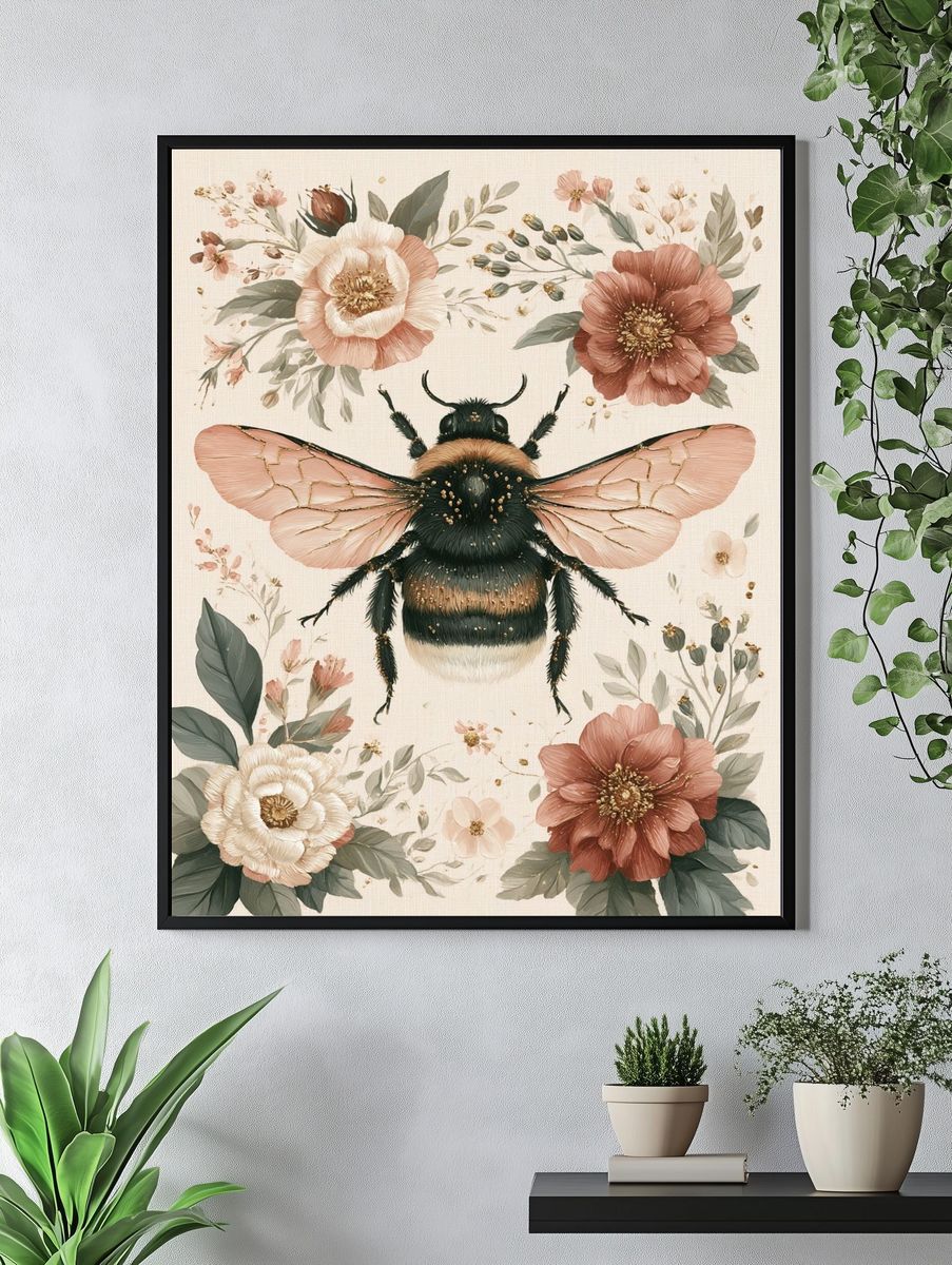 Floral Bumblebee Illustration Poster. — room view 4