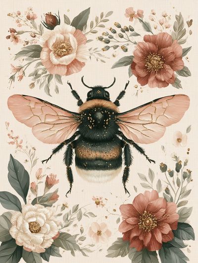 Floral Bumblebee Illustration Poster. poster