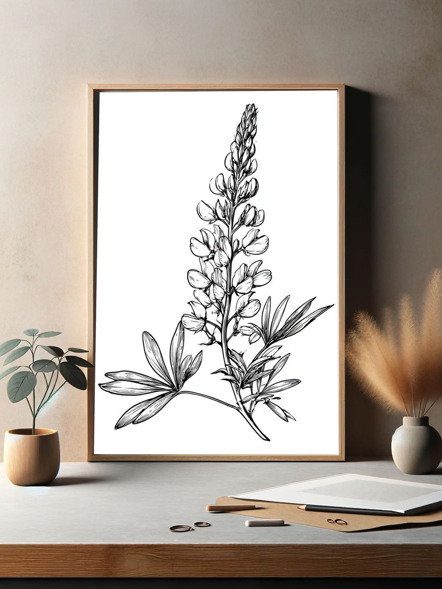 Botanical Lupine Line Art Poster. — room view 2