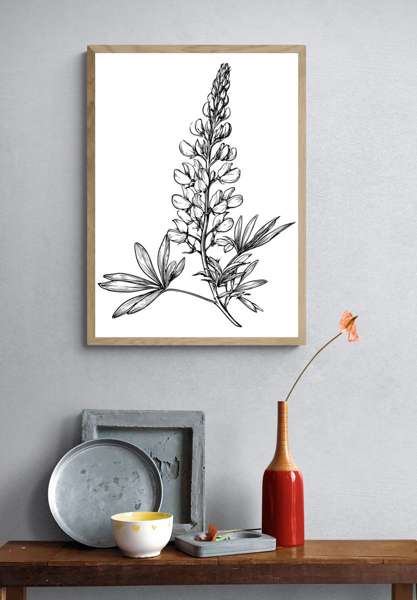 Botanical Lupine Line Art Poster. — room view 3