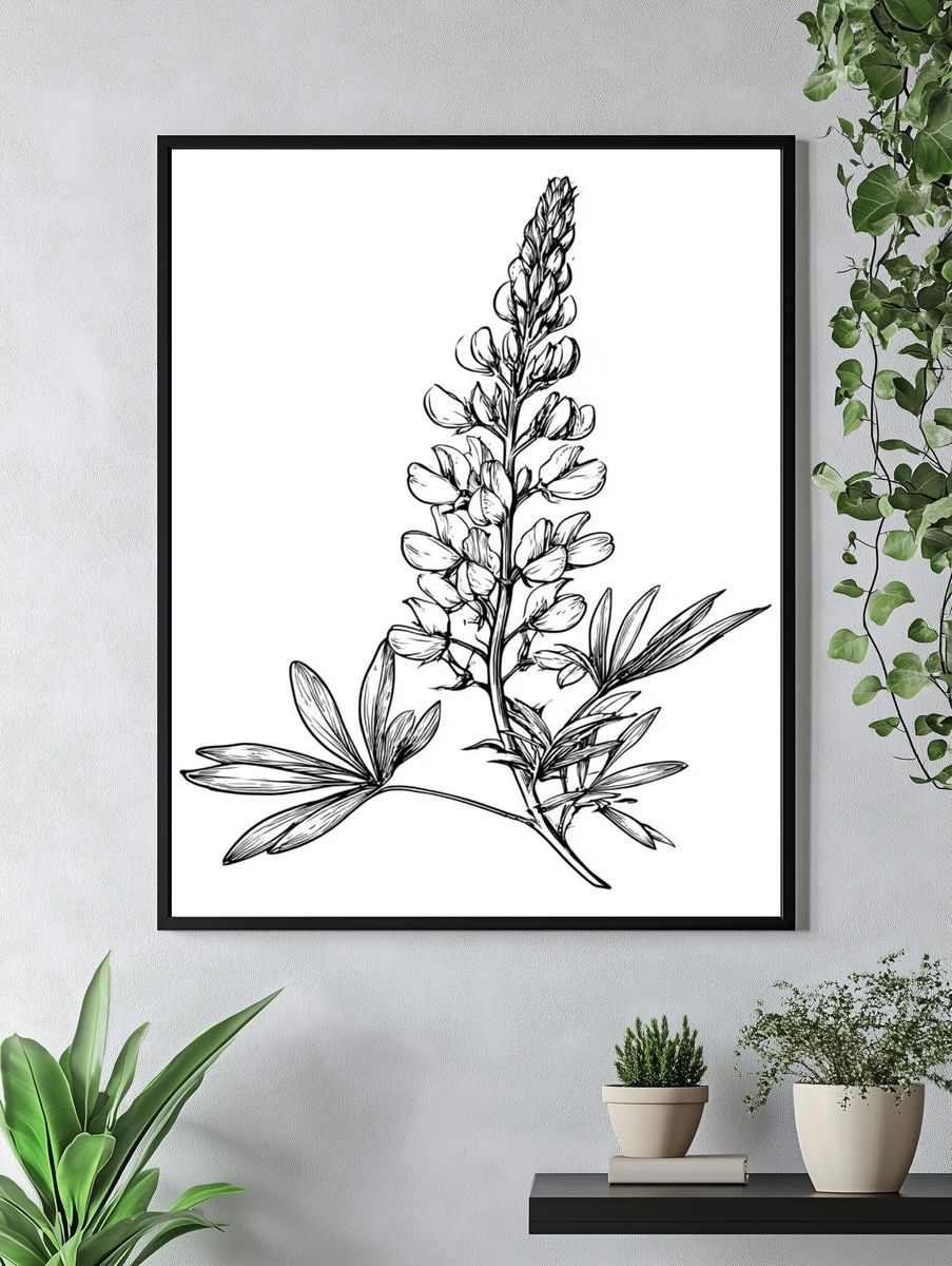 Botanical Lupine Line Art Poster. — room view 4