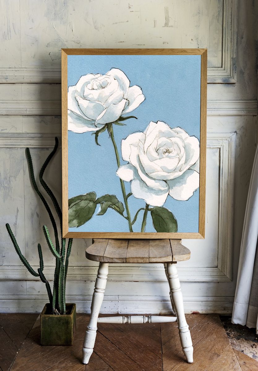 White Roses Watercolor Print. — room view 1