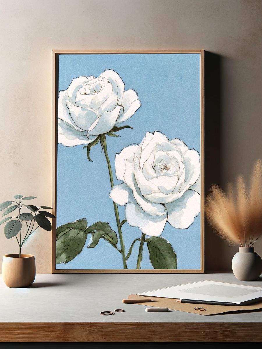 White Roses Watercolor Print. — room view 2