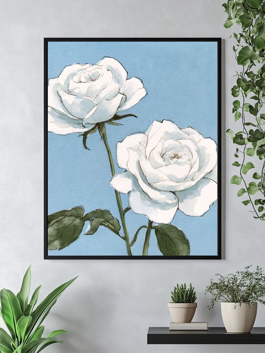 White Roses Watercolor Print. — room view 4