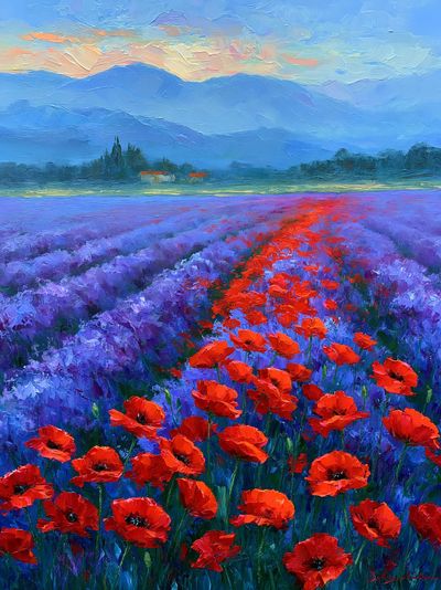 Poppy Field Landscape Print. poster print