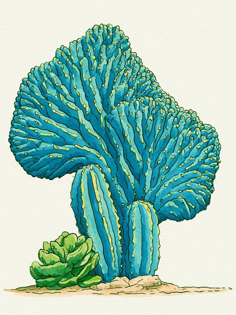Blue Coral Cactus Watercolor Print. poster — botanical art