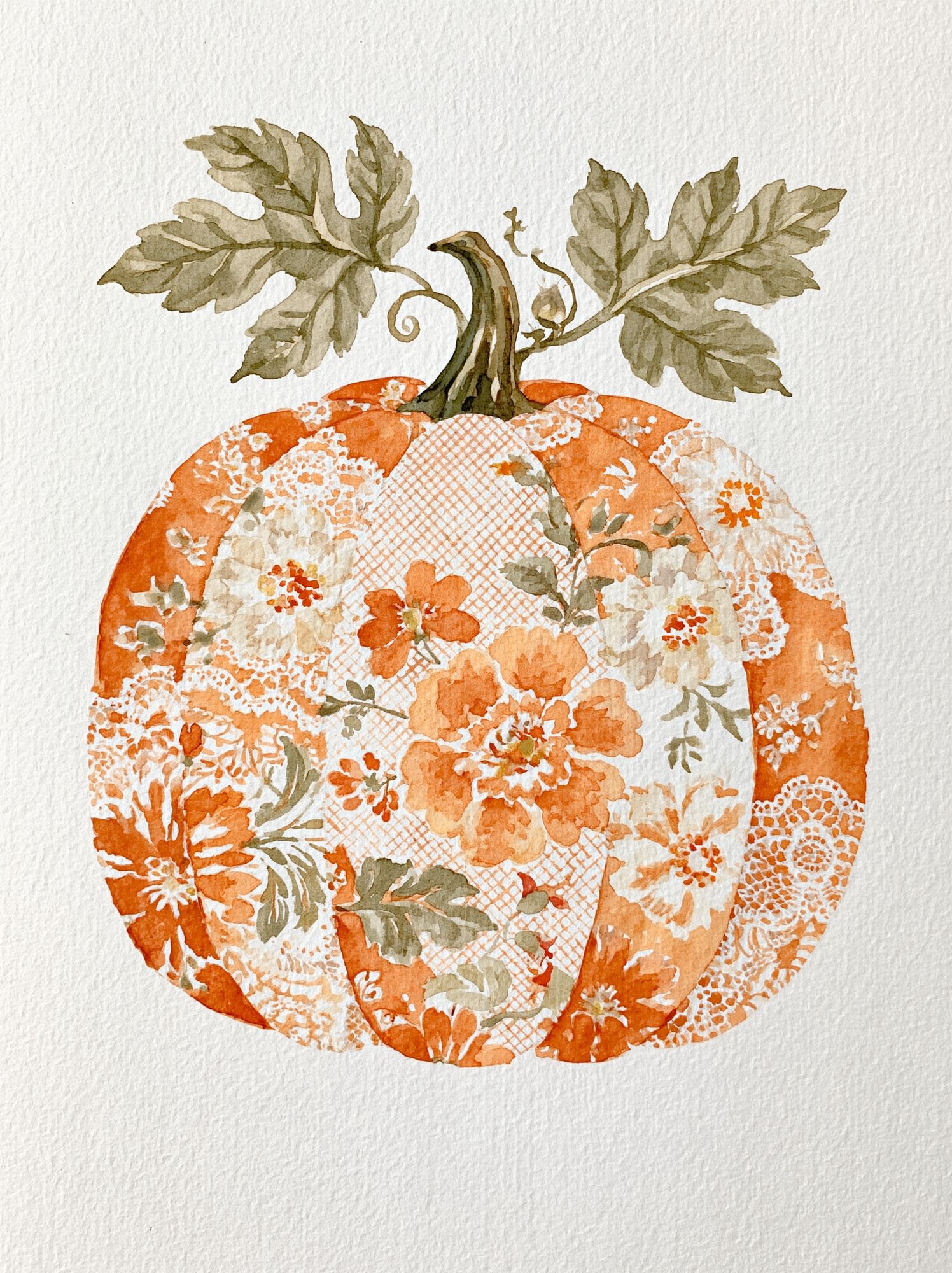 Floral Pumpkin Watercolor Poster. poster detail