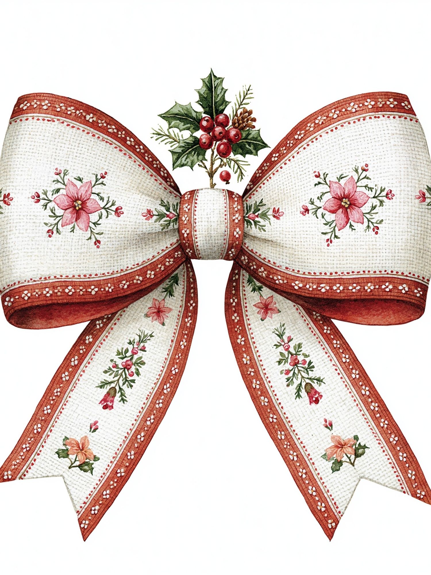 Floral Holiday Bow Print. poster — botanical art