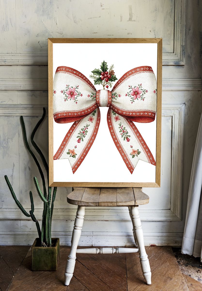 Floral Holiday Bow Print. room preview