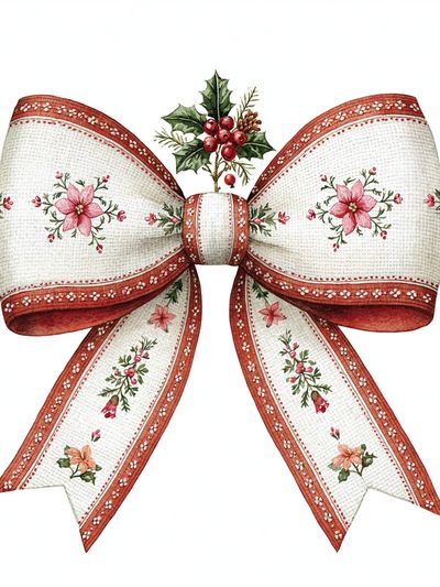 Floral Holiday Bow Print.