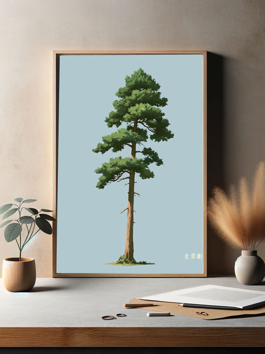 Pine Tree Minimalist Illustration Poster. — room view 2