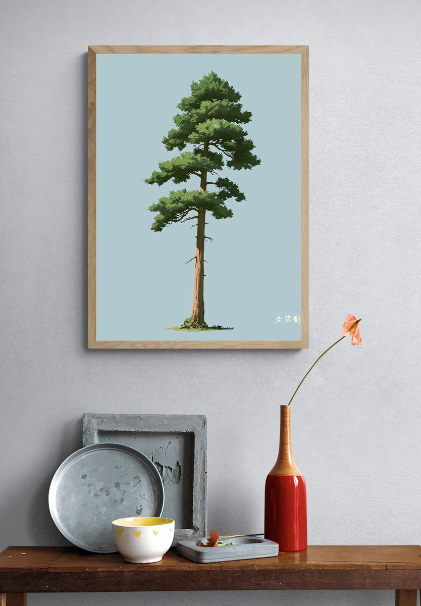 Pine Tree Minimalist Illustration Poster. — room view 3