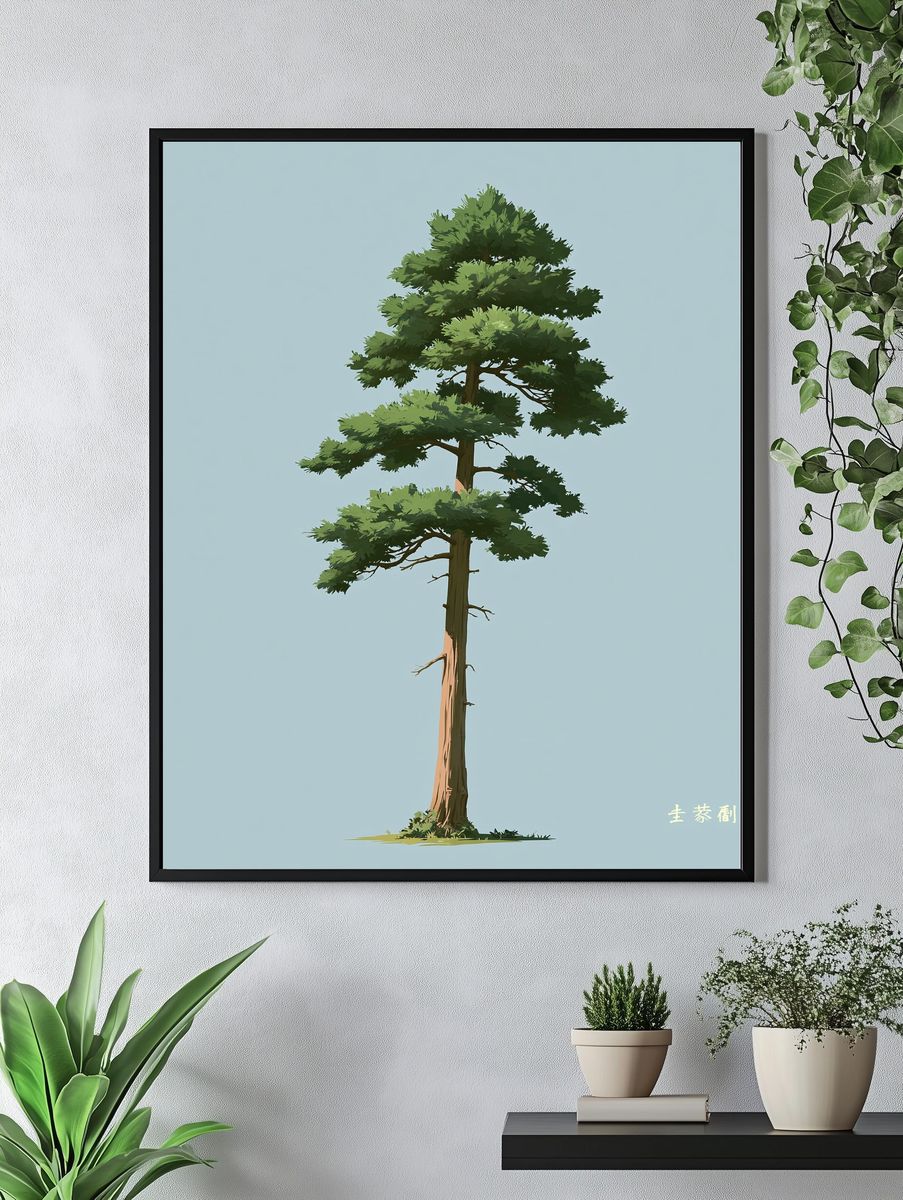 Pine Tree Minimalist Illustration Poster. — room view 4