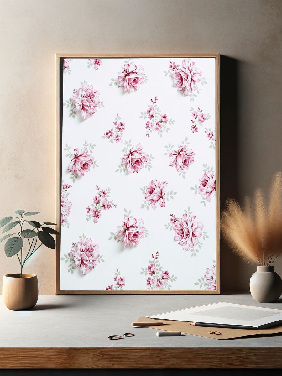 Pink Floral Pattern Poster. — room view 2