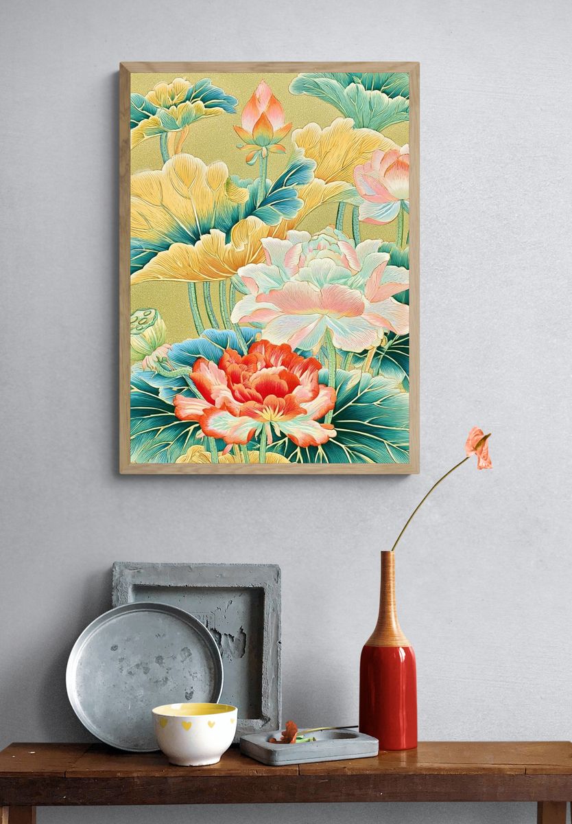 Lotus Bloom Botanical Print. — room view 3