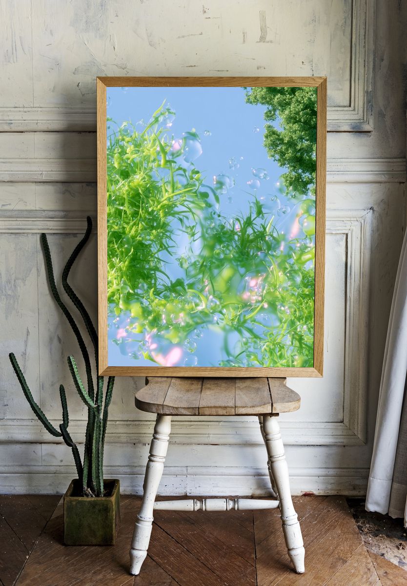Floating Green Foliage Illustration Poster. room preview