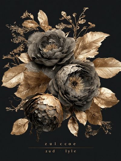 Golden Floral Bouquet Illustration Poster. poster print