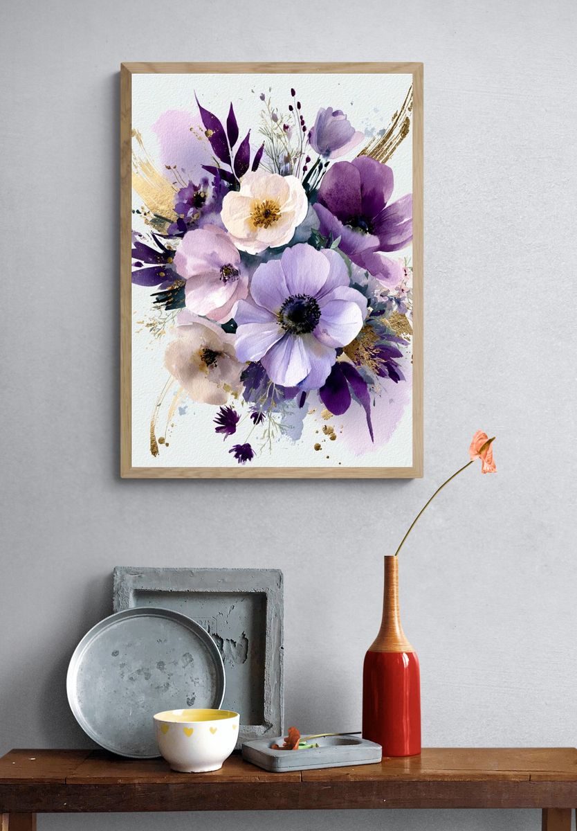 Purple Floral Watercolor Poster. — room view 3