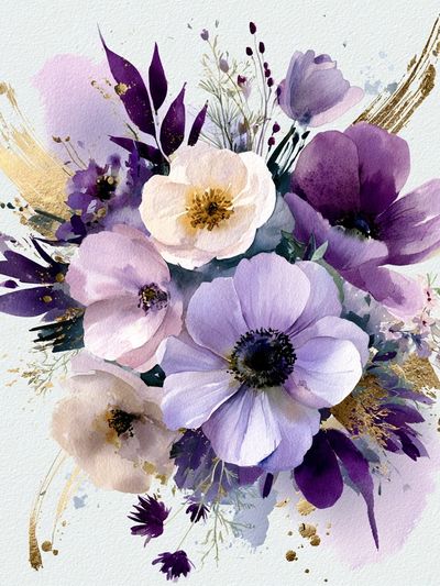 Purple Floral Watercolor Poster. poster