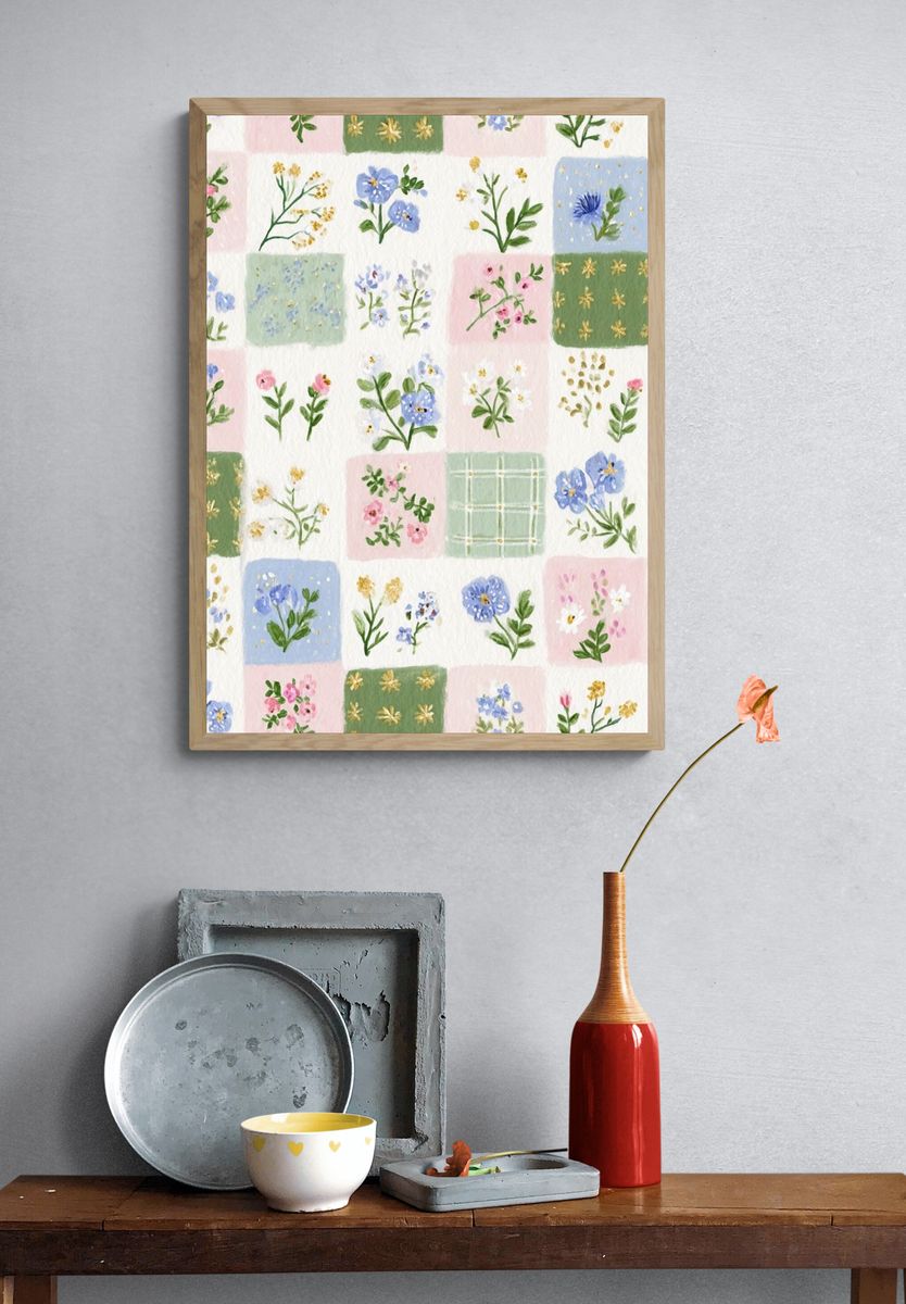 Pastel Floral Patchwork Print. — room view 3