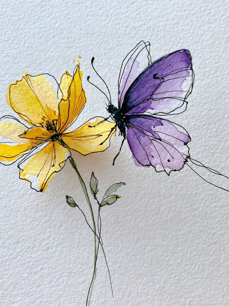 Butterfly Flowers Watercolor Print. poster detail