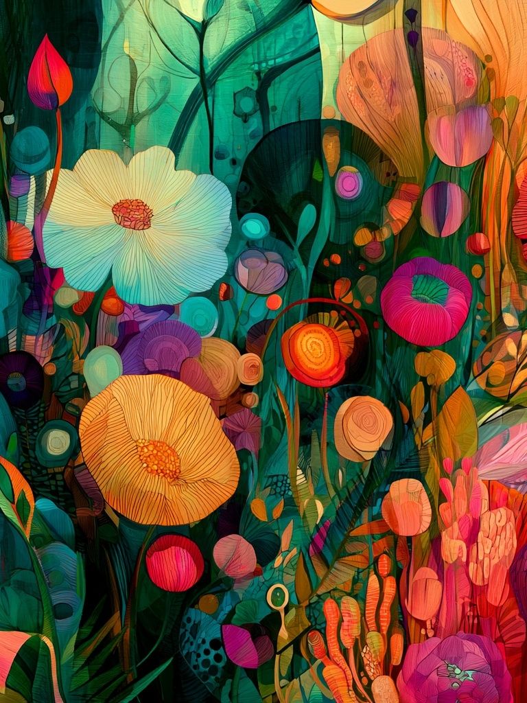 Vibrant Floral Garden Illustration Poster. poster — botanical art