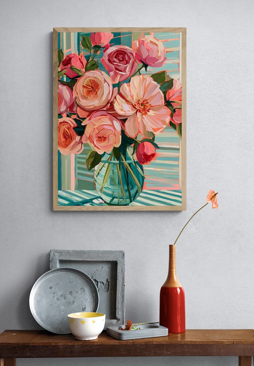 Pink Roses in Vase Print. — room view 3