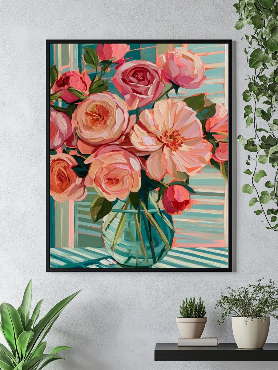 Pink Roses in Vase Print. — room view 4