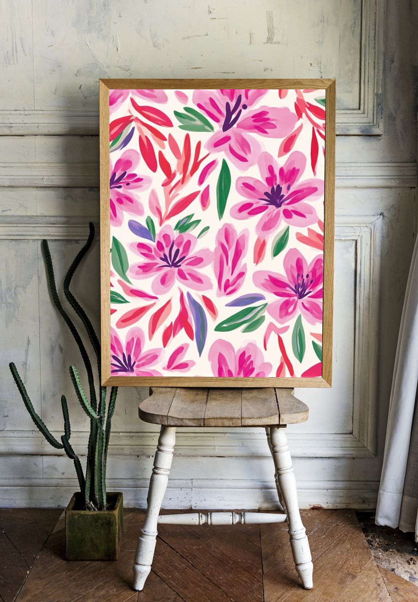Pink Floral Pattern Print. — room view 1