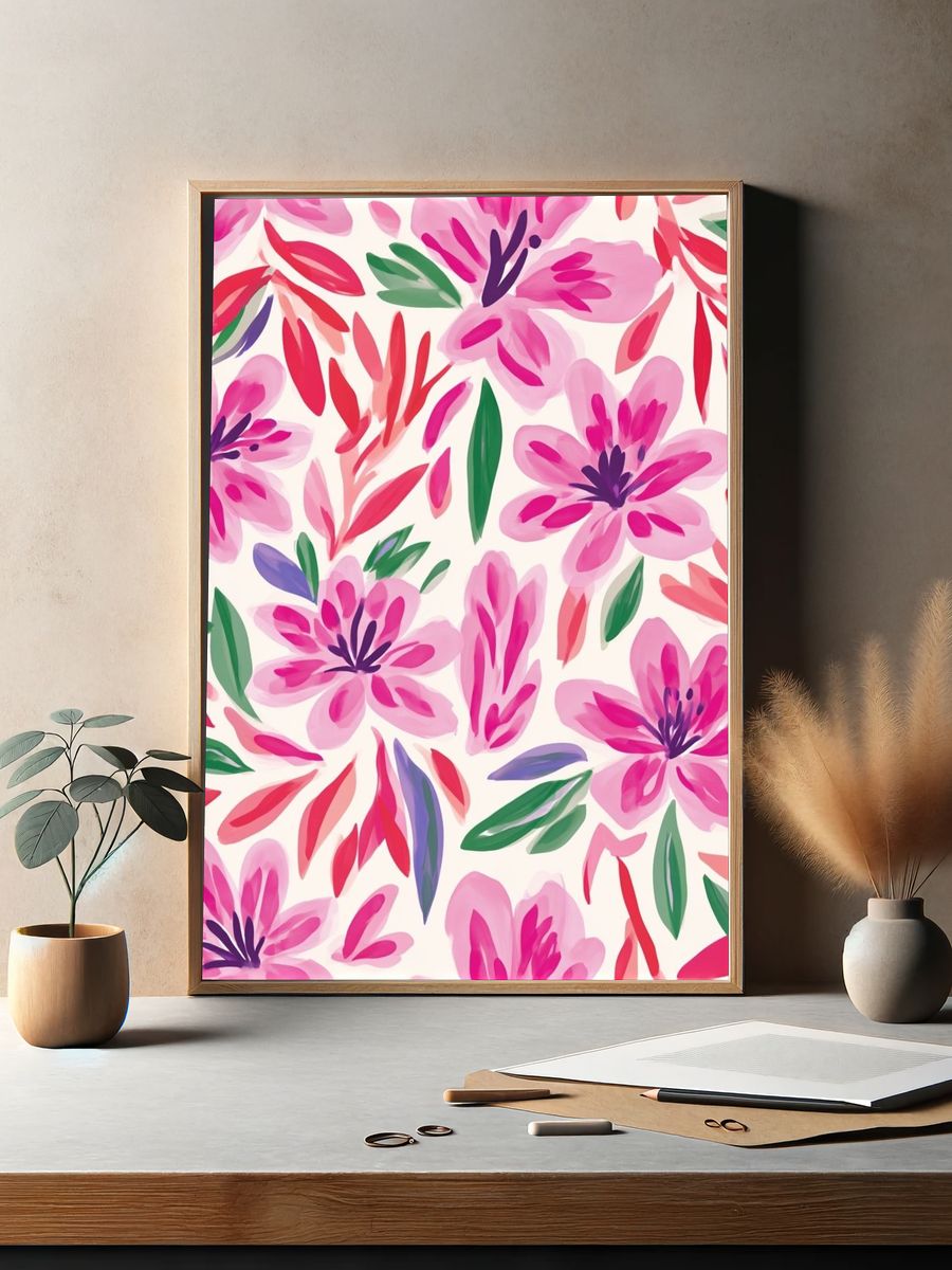 Pink Floral Pattern Print. — room view 2