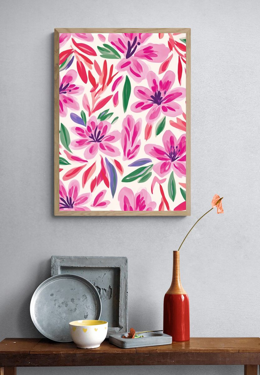 Pink Floral Pattern Print. — room view 3