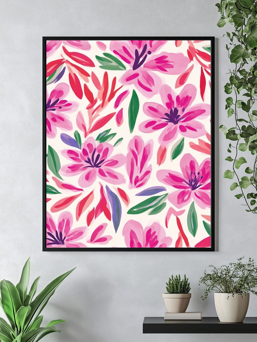 Pink Floral Pattern Print. — room view 4
