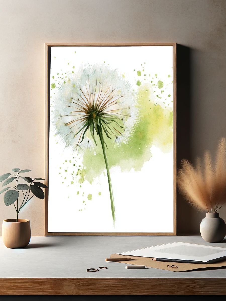 Dandelion Bloom Watercolor Print. — room view 2