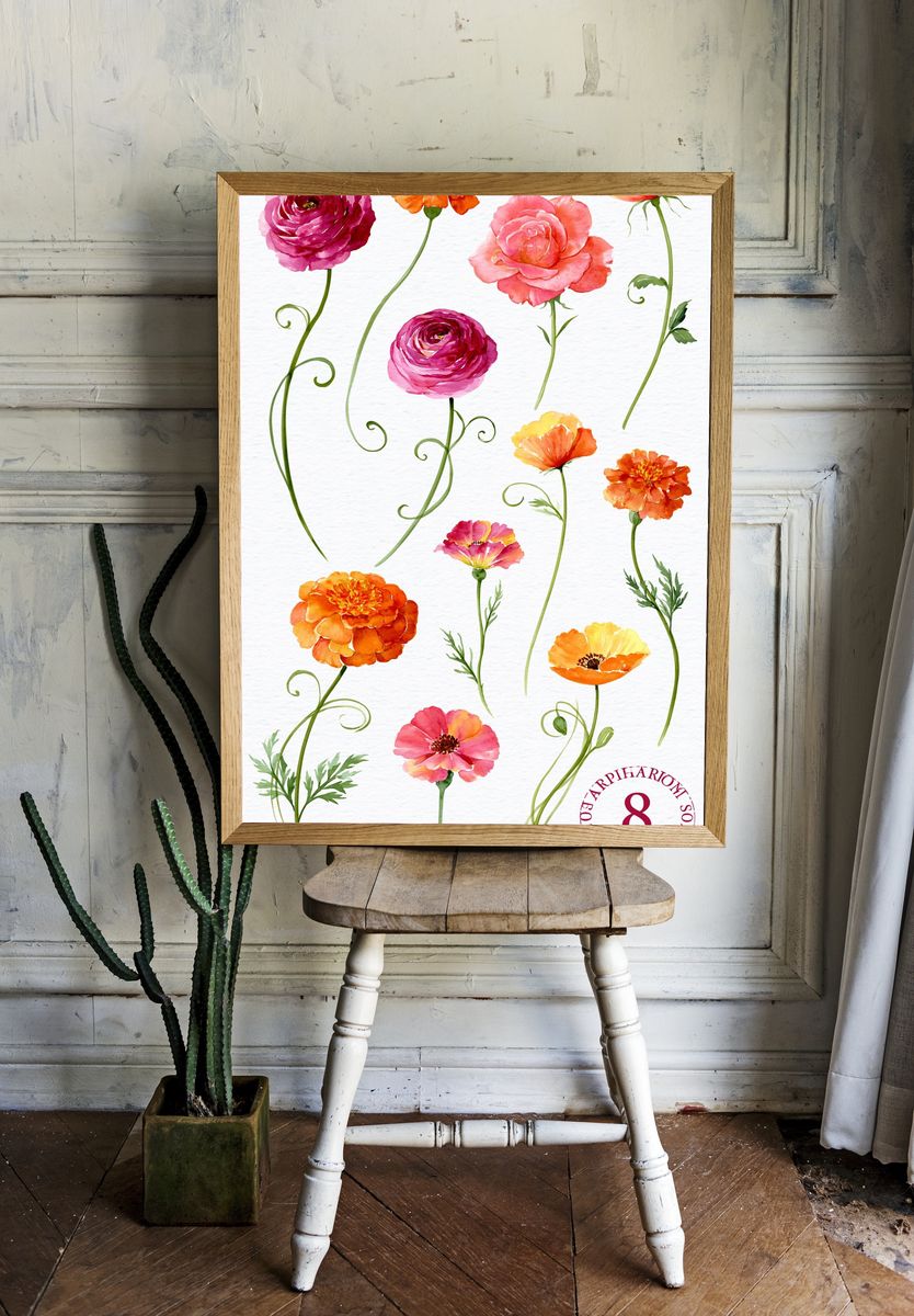 Watercolor Wildflower Botanical Poster. — room view 1