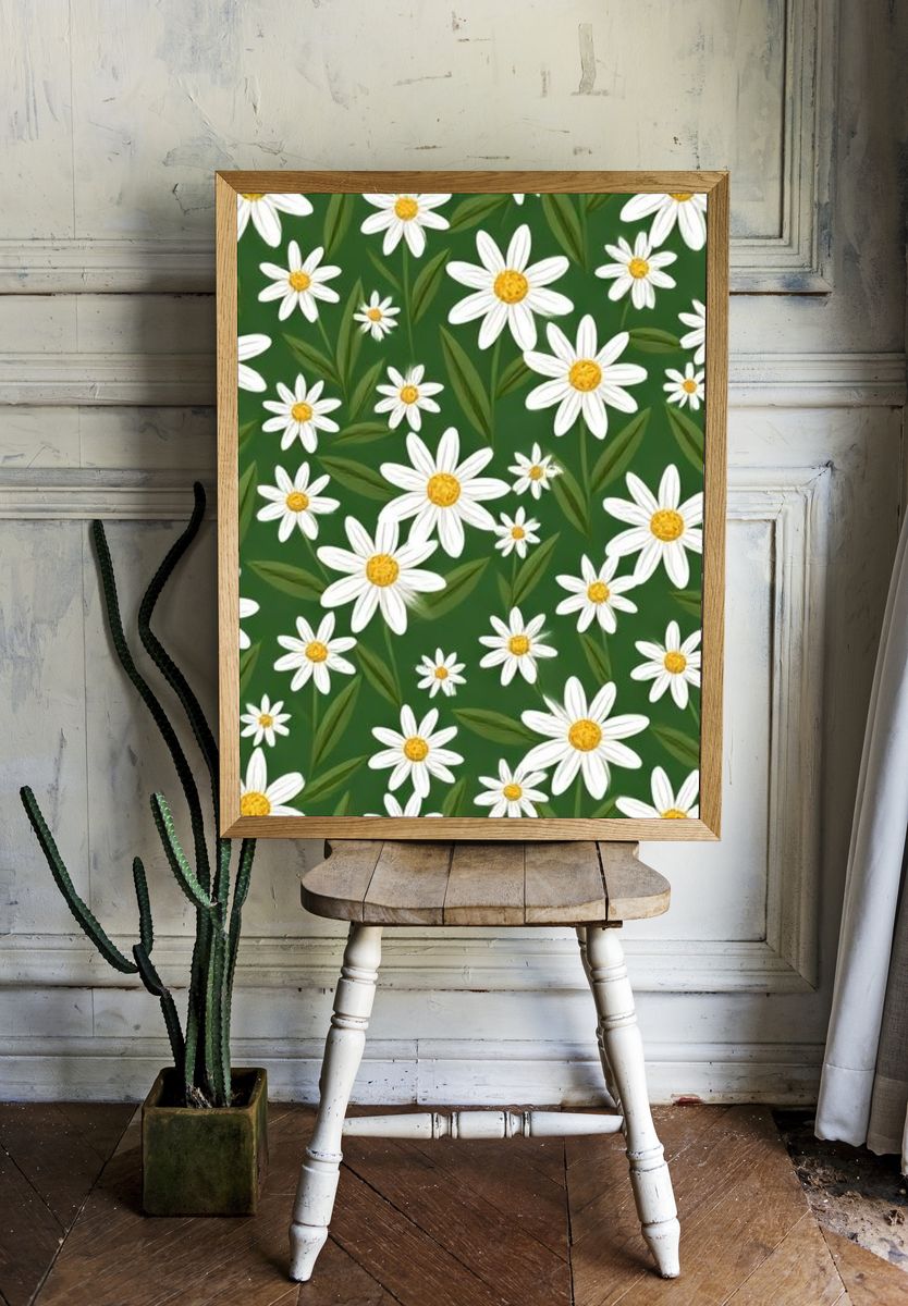 Daisy Meadow Botanical Print. room preview
