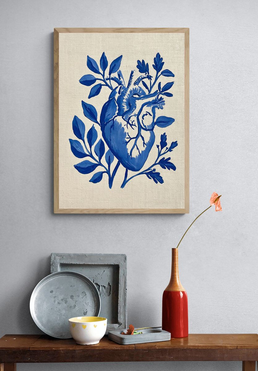 Blue Botanical Heart Print. — room view 3