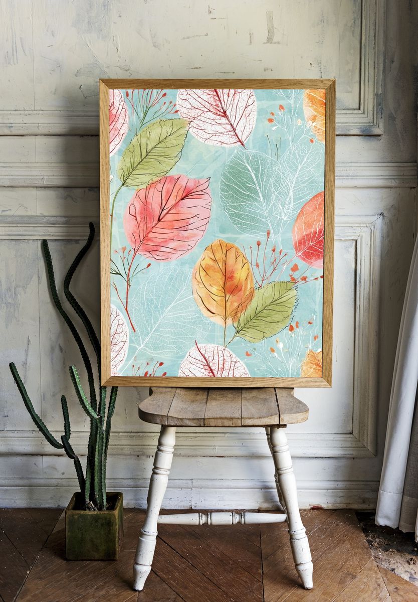 Pastel Autumn Leaves Botanical Poster. — room view 1