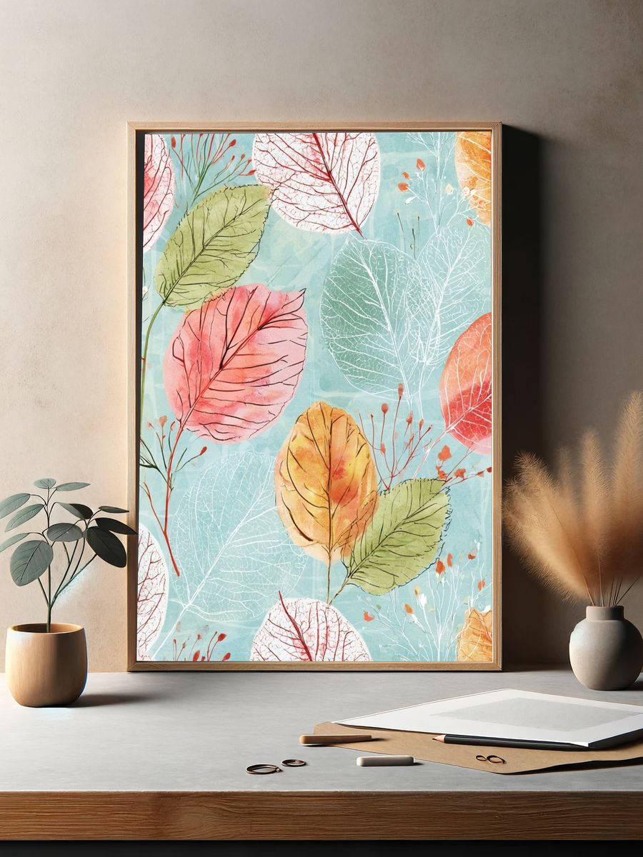 Pastel Autumn Leaves Botanical Poster. — room view 2