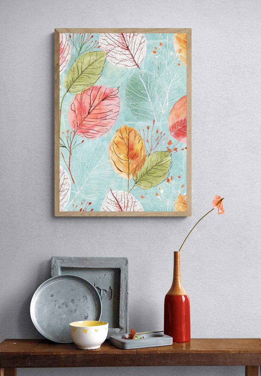 Pastel Autumn Leaves Botanical Poster. — room view 3