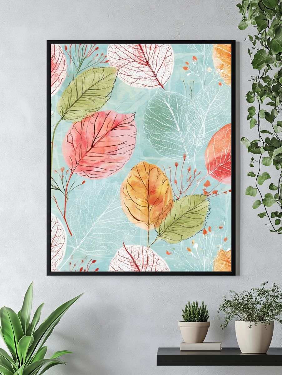 Pastel Autumn Leaves Botanical Poster. — room view 4