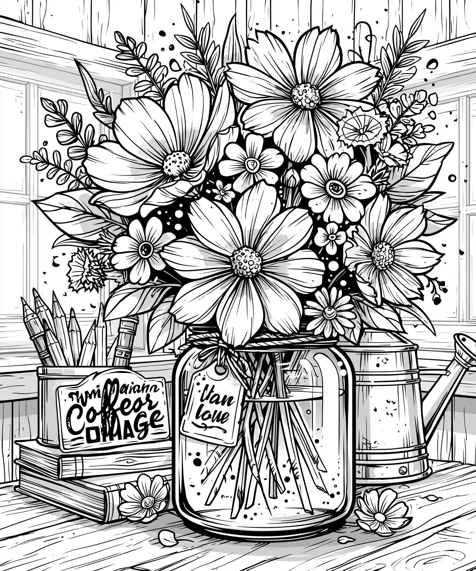 Wildflower Bouquet Line Art Poster. poster detail