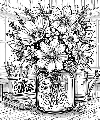 Wildflower Bouquet Line Art Poster. poster