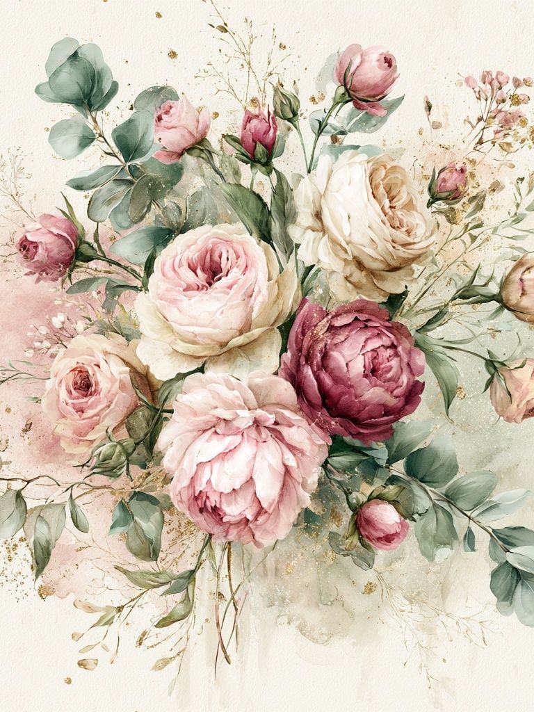 Blush Peony Bouquet Botanical Print. poster detail