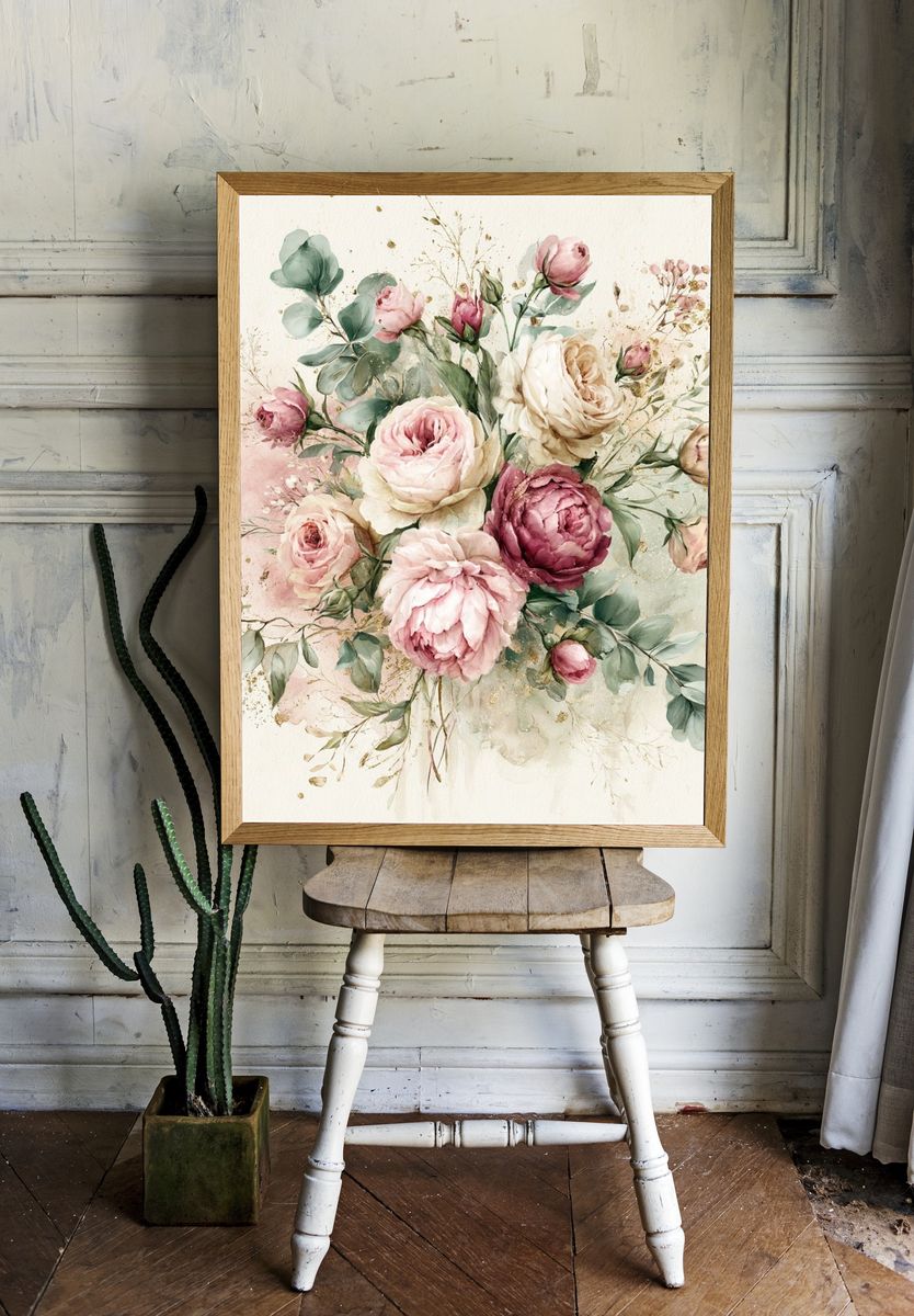 Blush Peony Bouquet Botanical Print. — room view 1